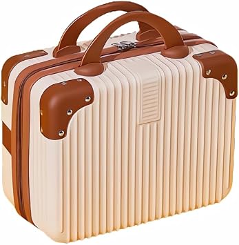 Portable Makeup Travel Briefcase, 12.6 Inch, Pressure-proof ABS, Hard Shell Cosmetic Case for Travel, Camping, Women, Girl Beige Brown