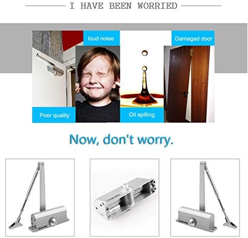 Onarway Automatic Door Closer Adjustable Spring Hydraulic Door Closure, Aluminum Alloy, Commercial Grade or Home Use for Door Weights 47~62kg, EN1154 Certification