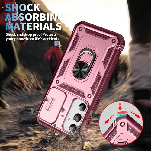 PASNEW for Samsung Galaxy A35 5G Phone Case,360° Rotating Ring Kickstand Case & Slide Camera Cover,Military Grade Heavy Duty Full Body Hard Shell Shockproof Case for A35,6.6 inch,Pink - Thumbnail 2