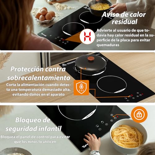 Miniatura 4 de Topwish Placa Induccion 2 Fuegos, Placa De Inducción 30cm, Placa Inducción Dos Fuegos Con Cierre De Seguridad, Booster, Indicador De Superficie Caliente, Con Enchufe, 3500w