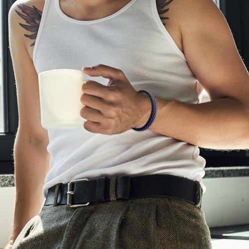 Mens Bracelet,Gifts for Men,Double-Row Black Braided Leather With Black Stainless Steel Jewelry Bracelets for Men, For Dad, Friends, Brother3