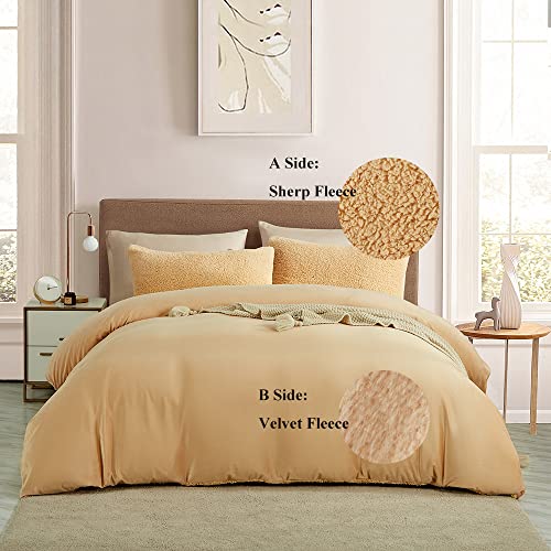 Cinyana Sherpa Fleece Duvet Cover Set 5 Piece Double-Sided Luxurious Plush Comforter Covers Set Super Soft Reversible Fuzzy Plush Warm Bedding Sets (Camel, King/California King) #TOP2