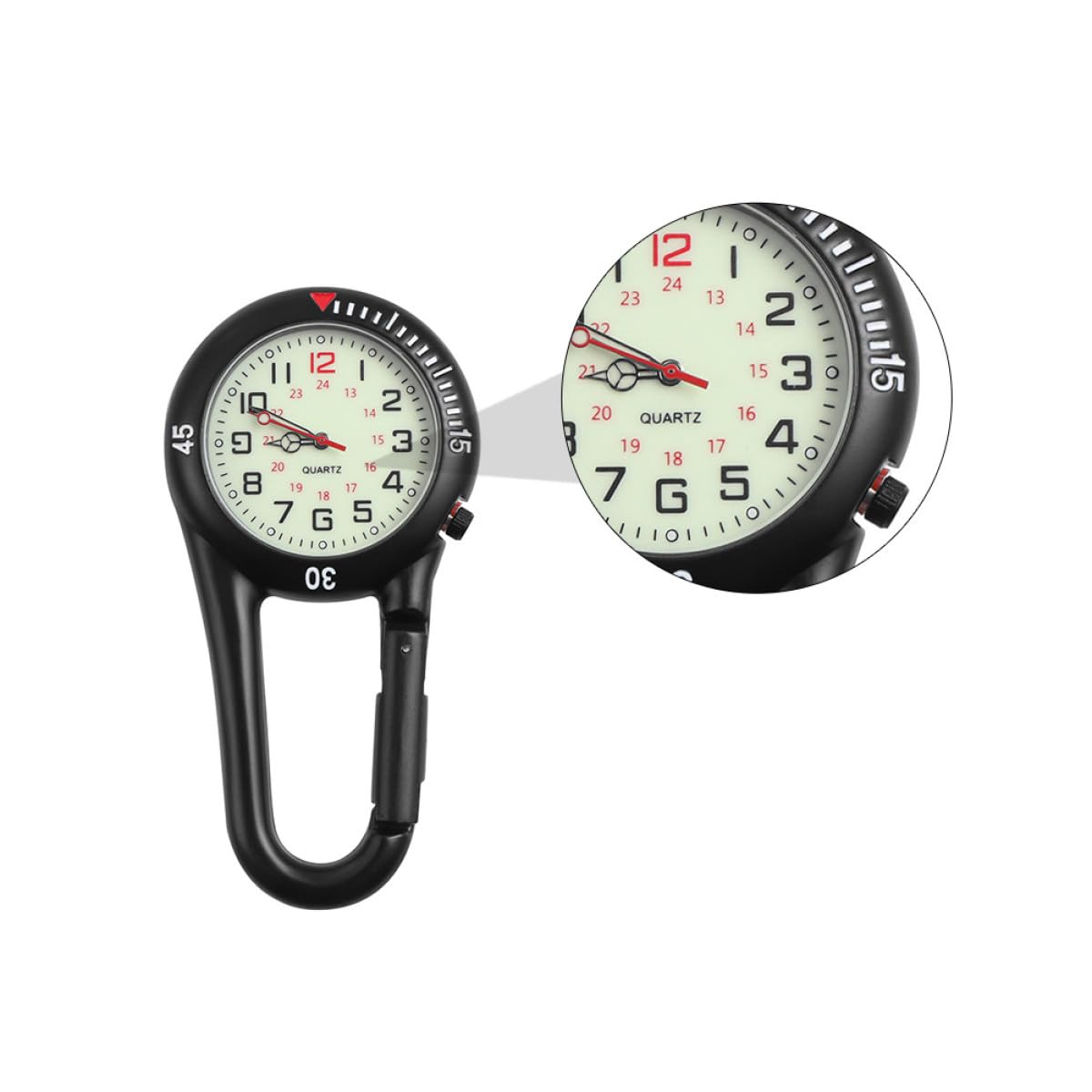SOLUSTRE Clip On Quarzuhr mit Fluoreszierendem Zifferblatt Federbelasteter Karabiner Kompakte Gürteltaschenuhr für Damen und Herren Outdoor Rucksackbefestigung Präzise Zeitanzeige