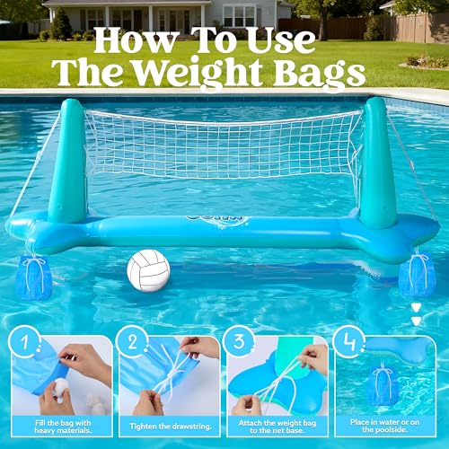 Image of JOYIN XL Inflatable Pool Float Set, 125'' Volleyball Net & Basketball Hoops, Extra Large Floating Swimming Game Toy for Kids and Adults, Summer Floaties, Volleyball Court|Basketball, XL-Blue, Cyan