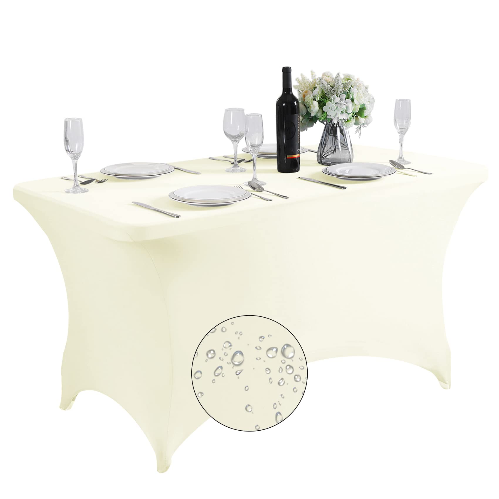 Waterproof Spandex Table Cover for 4FT or 6FT or 8FT Table Universal Fitted Stretch Tablecloth for Party, Banquet, Wedding and Events