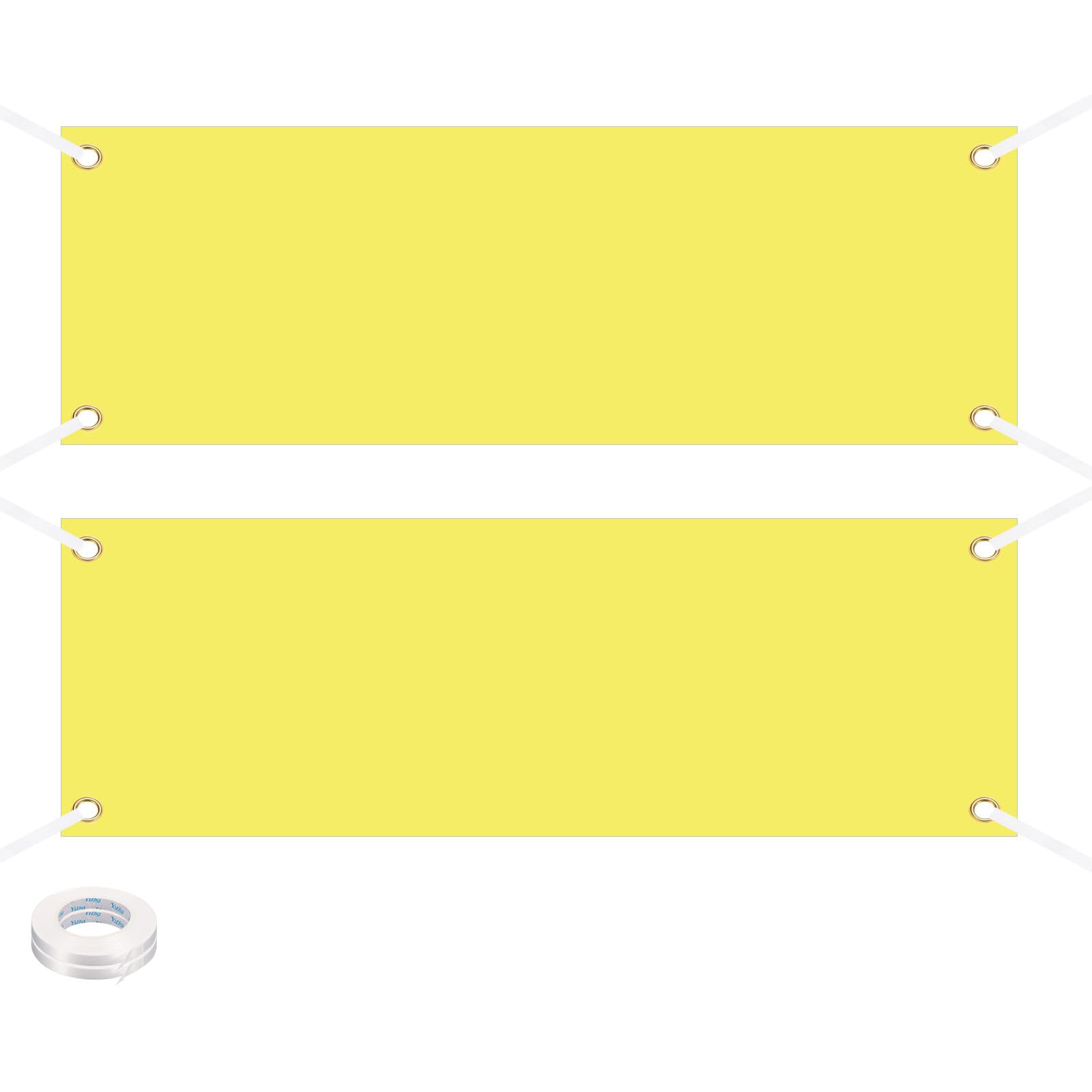 PATIKIL Blank Banners Signs to Decorate 2'x6' Sublimation Yellow Banner with Hanging Rope for Business Outside Outdoor Wall 2 Set