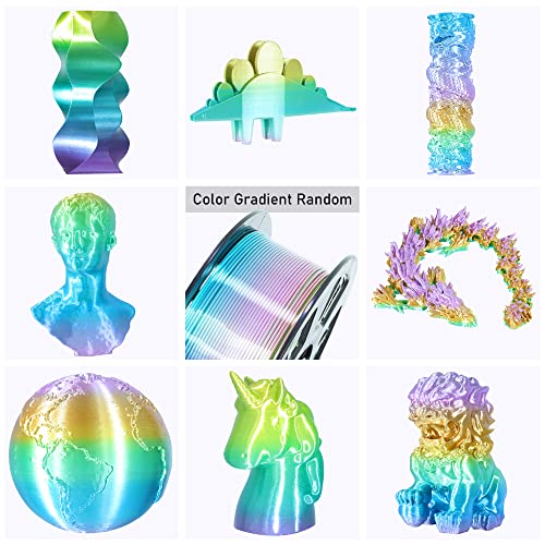 Image of Silk Shiny Blue Purple Fast Color Changed Multi-Colored Rainbow PLA Filament, 1.75mm 1KG 2.2LBS Shining 3D Printing Material with Fast Random Color Gradually Changed, Pack with Printer Tool by MIKA3D