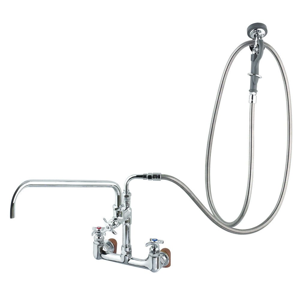 Big-Flo Spray Assembly 8-Inch Wall Mount with 18-Inch Add-On Faucet Angled Spray Valve by T&S Brass – Brass, Model B-0289