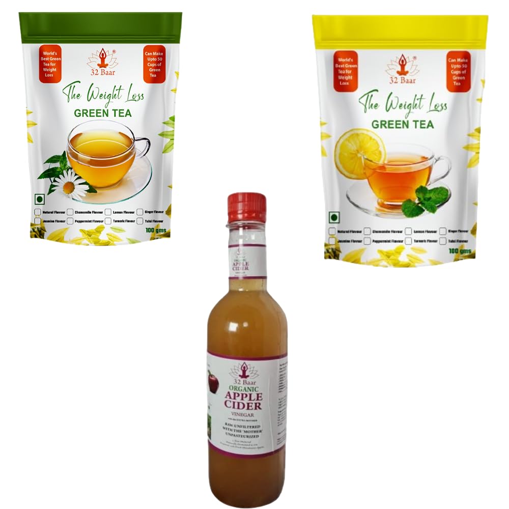 32 Baar Chamomile & Lemon Flavoured Tea + Apple Cider Vinegar Combo | Green Tea & Organic Apple Cider Vinegar | Antioxidant-Rich-image-45