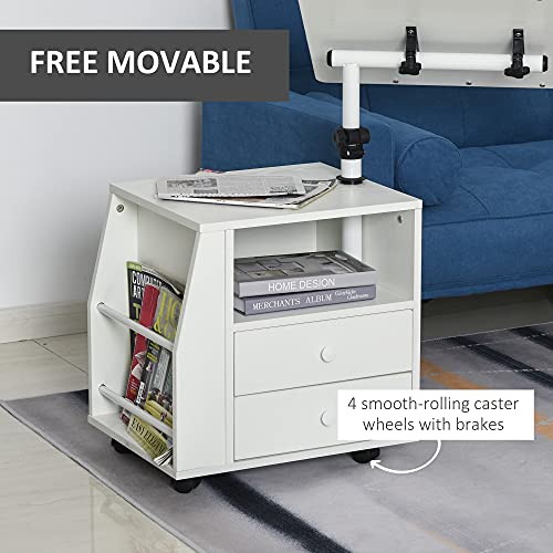 Homcom Modern End/Side Table For Living Room Or Bedroom With A 360° Adjustable Height Tabletop & Storage Drawers, White #TOP5