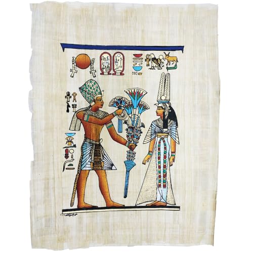 Papiro egipcio de Ramsés II y Nefertari de 22x33 cm para decorar despachos con arte histórico