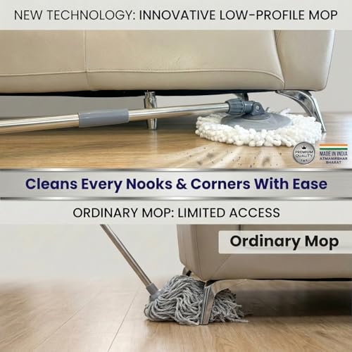 Image of Samarthya Magic Mop 360 Spin Mop with Twin Bucket, Wringer, Telescopic Stainless Steel Pole, 2 Microfiber Refills, Grey