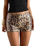 MakeMeChic Women's Cheetah Print Shorts Y2K Sequin Leopard Mini Micro Shorts Coffee Brown Medium