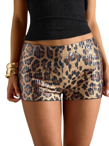 MakeMeChic Women's Cheetah Print Shorts Y2K Sequin...