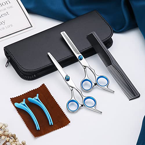 Kyraton Professional Barber Hair Shears Set - Premium Salon & Home Shears, Thinning Scissors, Comb, Clips, Cleaning Cloth, Case Included