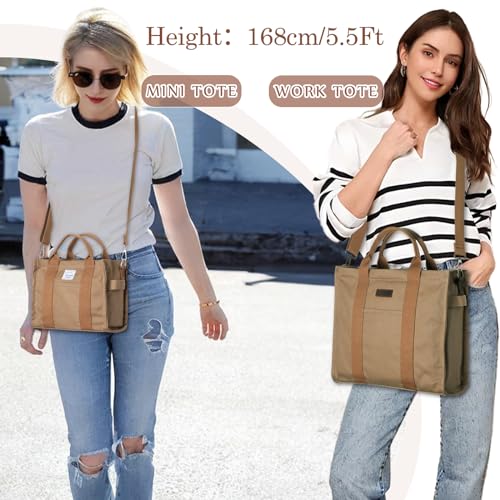 Image of VASCHY Canvas Tote bag, Casual Reusable Work Totes for Women Teachers with Zippers Pockets Crossbody Shoulder Bag Purse
