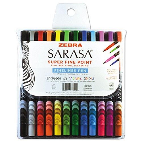 Image of Zebra Sarasa Porous Pen.8 mm, Fine, Assorted Ink, 12/Set