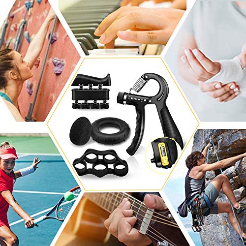 Grip Strength Trainer Set, Forearm Strengthener Workout Kit with Counting 5 Packs Adjustable Resistance Hand Exercisers 11-132 Lbs, Finger Exerciser, Finger Stretcher, Grip Ring & Stress Relief Grip Ball for Recovery and Athletes