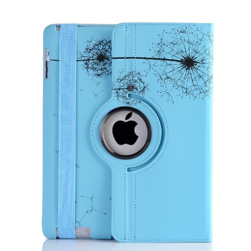 Nozza 360 Degree Rotating Ipad 2 Case (Dandelion Blue): Folio Convertible Cover Multi-angle Vertical and Horizontal Stand with Smart On/off for the Apple Ipad 2/the New iPad(ipad 3)/ipad 4 NOT for iPad Air