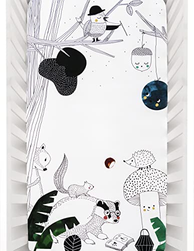 Rookie Humans 100% Cotton Sateen Fitted Crib Sheet: Woodland Dreams. Modern Nursery, Use as a Photo Background for Your Baby Pictures. Standard Crib Size (52 x 28 inches) (Black White)