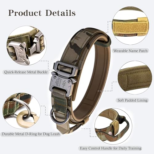 Image of Tactical Dog Collar and Leash Set Adjustable Military Nylon Dog Collar with Control Handle and Heavy Duty Metal Buckle for Large Dogs(Camo XL