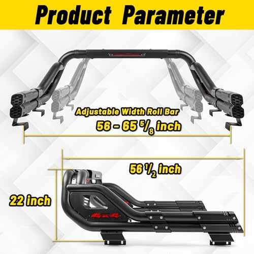 Image of MONOKING Roll Bar for Mid Size Pickup Truck, Adjustable Double Tube Roll Bar with Brake Light for Tonneau Cover for 2007-2026 Gladiator JT Tacoma Frontier Canyon Colorado Ranger