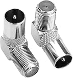 Pencilupnose 2 Pack TV Aerial Male Coax Plug to F Socket 90 Degree Right Angle Angled Adaptor Screw Connector For Analogue and Digital Full HD TV BT SKY Freeview