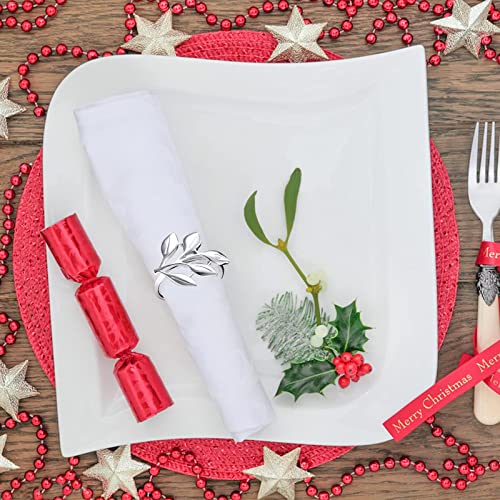 Image of Legigo Silver Napkin Rings Set of 12, Metal Leaf Napkin Ring Holders for Cloth Napkins, Fall Napkin Ring Buckles Bulk for Wedding Receptions, Christmas Thanksgiving Holiday Party Dinner Table Settings