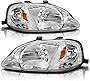 AUTOSAVER88 Headlight Assembly Compatible with 1999 2000/99 00 Civic Chrome Housing Headlamp 33151-S01-A02 33101-S01-A02
