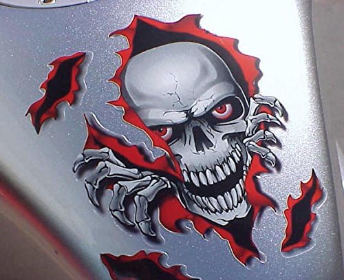 i5 Red Skull Decal Graphic Compatible with Honda Kawasaki Suzuki Yamaha Sportbikes, Cruisers, Standards and Dirt Bikes.