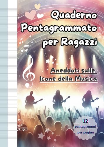 Quaderno Pentagrammato per Ragazzi: Aneddoti sulle Icone della Musica – N.102 Pagine – Formato A4 - Idea Regalo x Esercizi di Educazione Musicale