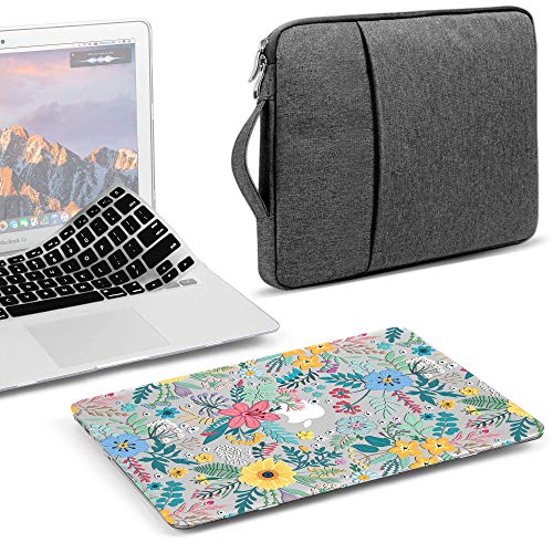 GMYLE MacBook Air 13 Inch Case A1466 A1369 Old Version 2010 2017, Handle Carrying Sleeve Bag, Keyboard Cover 3 in 1 Set (Cheery Fresh Floral & Black)