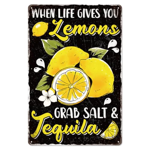 WADORN Vintage Lemon Metal Tin Sign, 7.9x11.8 Inch When Life