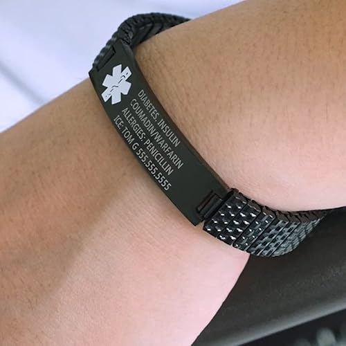Miniatura 3 de Pulseras médicas de emergencia personalizadas para hombres y mujeres de 7.5 a 8.5 pulgadas, pulseras de identificación médica grabadas gratis para