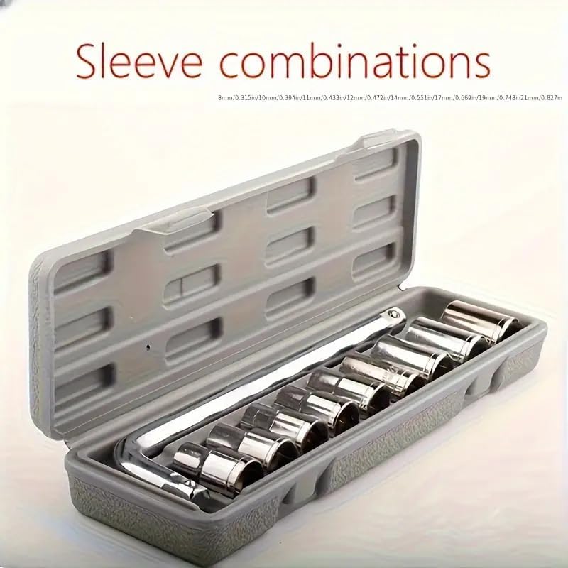 Image of 10pcs Deep Impact Set Universal Socket Metric Drive Hex Long Socket Set Wrench For Air Pneumatic Repair Tools 10-24MM Size (10 in 1)