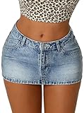 Avanova Women Low Rise Bodycon Denim Mini Skirt Stretchy Jean Micro Short Skirts Sexy Club Streetwear Blue X-Large