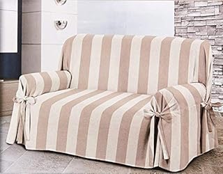 HomeLife - Striped Cotton Sofa Cover for Armchairs - Made in Italy  Settee and Love seat Protector From Dust, Dirt, Stains, Dog and Cat Hair - Machine Washable (Armchair - Beige/Cream)