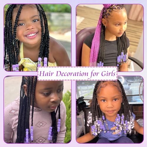 Cuentas de pelo moradas jumbo evitan enredos en trenzas y rastas infantiles pack decorativo 8
