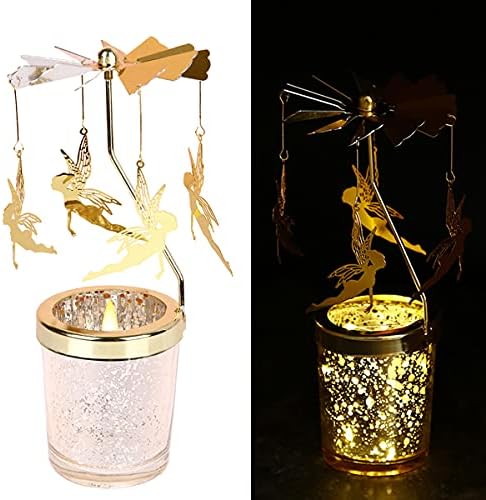 Glass Candle Holder, Crystal Glass Metal Candle Holders Decoration, Golden Vintage Rotary Candle Stick Holders, Candle Holder Tray for Scented Candle, Wedding Party Table Top Candlelight Decor