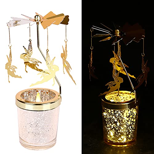 Bougeoir Rotatif, Photophores Décor Noël ou Anniversaire, Bougeoir en Verre De Cristal, Bougeoir en Cristal pour Le Dîner Romantique, 360°Rotatif Tournante Ange Bougeoir pour Table Mariage Cadeau Cover