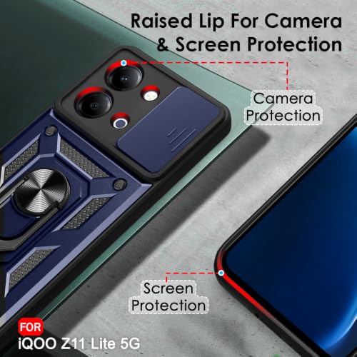 Image of TheGiftKart Tough Armor Bumper Back Cover Case for iQOO Z11 Lite 5G | Sliding Camera Cover, Kickstand & Ring Holder | 360 Degree Protection Back Cover Case for iQOO Z11 Lite 5G (PC & TPU, Blue)