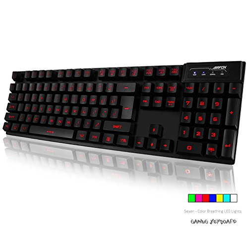 AIRFOX Cyborg Soldier - Ergonomic Wired Gaming Keyboard - Adjustable Seven Color Soothing LED - Mechanical-Similar Typing Experience Popular Gaming Keyboard