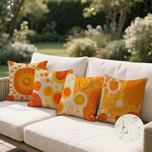 Housse coussin canape impermeable orange 45x45 lot de 4 en lin - 3