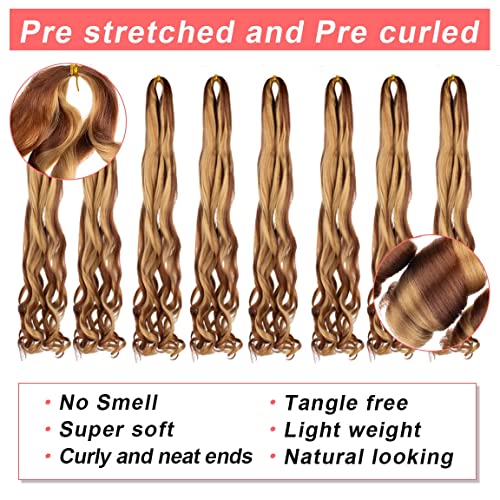 Xtrend 22 Inch 8 Packs French Curls Braiding Hair Pre Stretched Loose Wave Bouncy Braiding Hair Curly For Yaki Texture Precurled Curls Synthetic Hair Extensions For Women(22Inch,27M30#) - Image 4