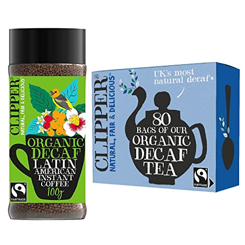 Clipper Decaf Organic Tea And Coffee Bundle. Organic Fair Trade Decaf Tea, Unbleached Plastic Free Tea Bags. Organic Medium Roast Freeze Dried Decaf Instant Coffee #TOP17