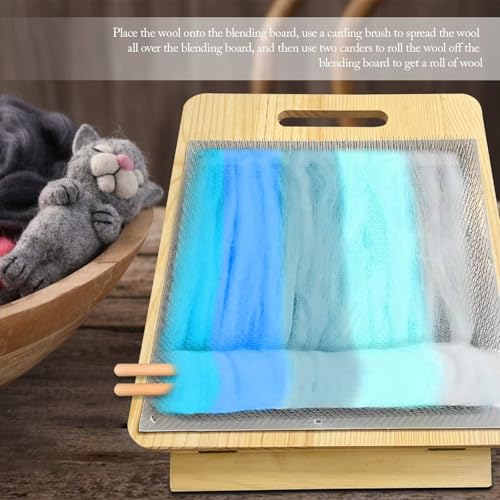 Image of Gkesgm Wool Blending Board and Carding Brush Set for Fiber,Includes Adjustable Blending Board and 1 Pieces Wool Brush with 2 Dowels for Spinning Fiber Preparation,Felt Needle Project Wool Craft