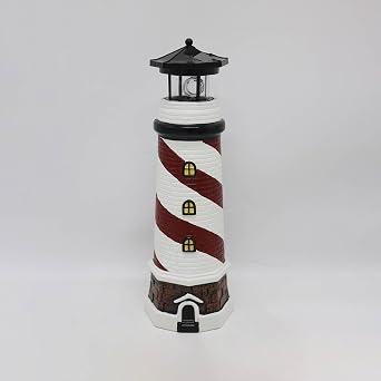 WENYLE Lighthouse with Rotating Beacon LED Lights - Solar Lighthouse Lamp Outdoor Decorative for Garden Patio Well 14.5Inches Red