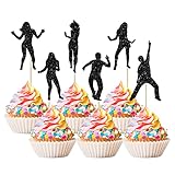 24Pcs Dancing Cupcake Toppers Glitter Dancing Hip Hop Theme Cake Toppers Birthday Cake Decoration for Wedding Anniversary Musical Party Supplies