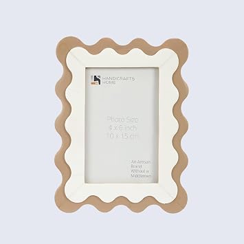 Handicrafts Home Decorative 4x6 White Picture Frame, Tabletop & Wall Hanging, Handmade Resin Inlay cute picture frames, bedroom decor, farmhouse shelf decor, wavy picture frame - Brown & White