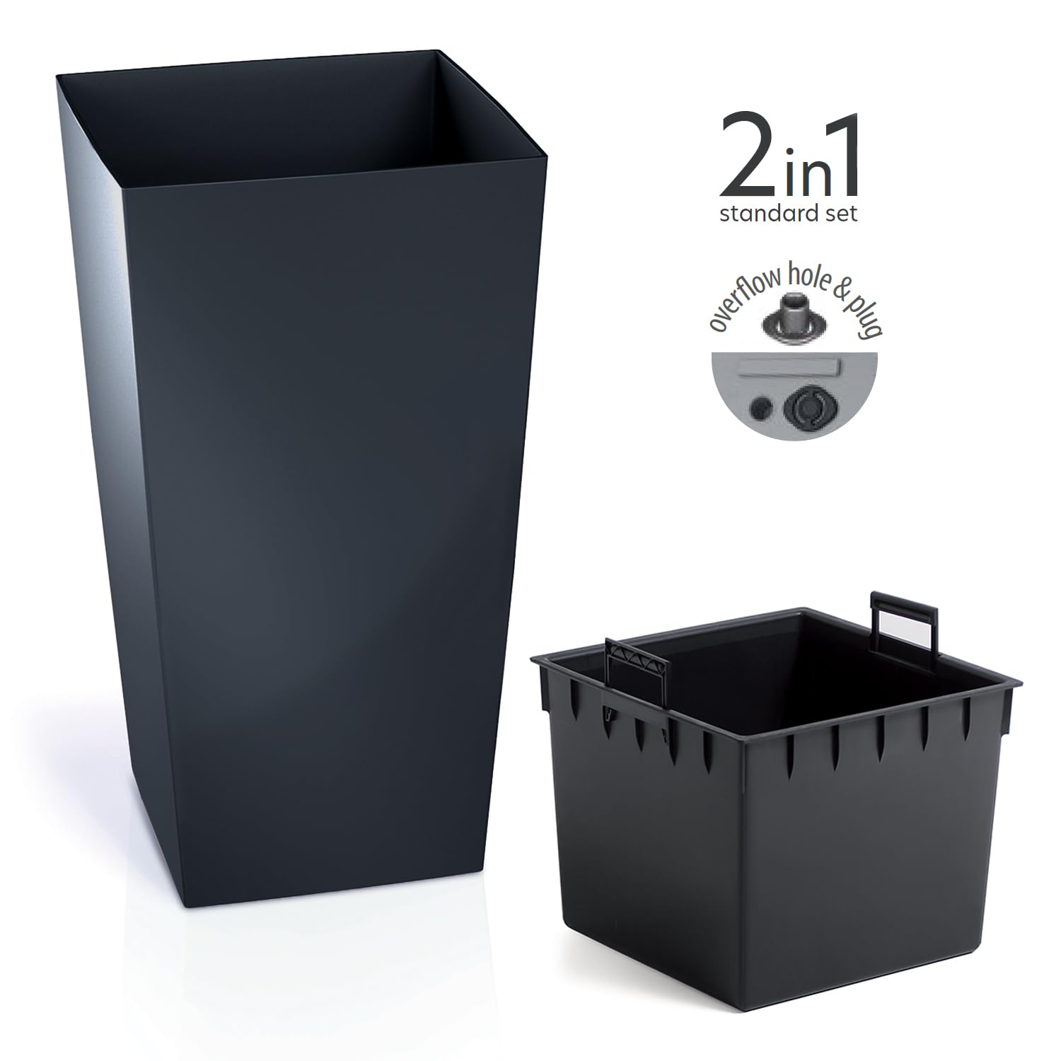 IMJ-Global Pot de fleurs pour plantes Fleurs DURS H50 Lisse pour intérieur et extérieur, carré, style moderne, en plastique, pour balcon, couleur gris anthracite, 26,6 L, 26,5 x 26,5 x 50 (H) cm